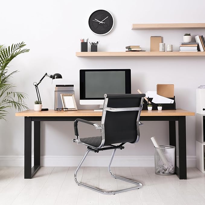Office Guest Chairs - Reception, Waiting Room & Conference Room Set of 2 - Mid Back, Modern PU Leather Desk Chairs, Black