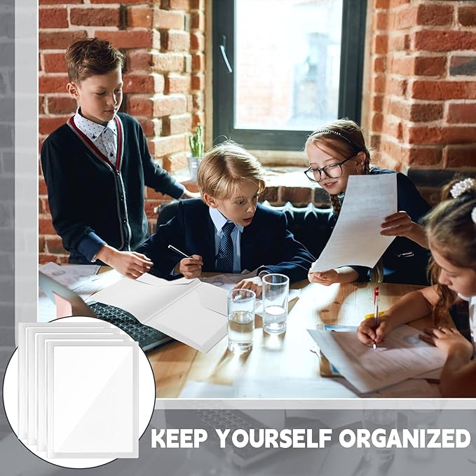 Teling 24 Pcs Plastic Folders with Front Clear Pocket and Business Card Holder 2 Pocket Heavy Duty Folders Plastic Letter Size Paper for Business School Office Supplies (White)