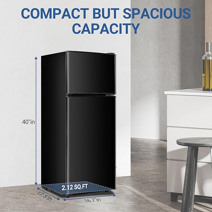 Dorm Fridge with Freezer, Small Refrigerator 3.6 Cu. Ft. with Freezer for Apartment, Temperature Adjustable Apartment Size Fridge for Kichen, College, RV, Office, Black