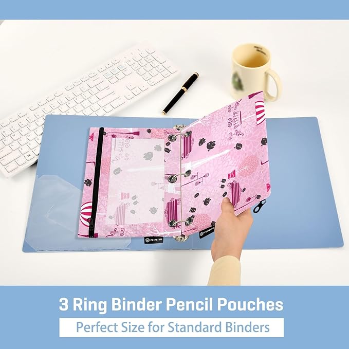 ZAZYXTJ Paris Eiffel Tower Binder Pencil Pouchs 3 Ring with Zipper Clear Window Office Organizers bag for School Students Teacher Supplies 2 Pack