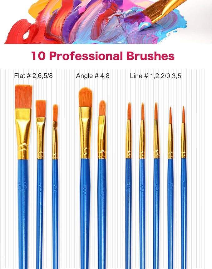 Acrylic Paint Set - 36 Colors 2 oz/59 ml Acrylic Paints for Professional Artists with 10 Brushes , Art Supplies for Painting Canvas Rock Wood Ceramic Glass Art Craft Painting, Rich Pigments Lasting Quality for Beginners, Students & Professional Artist