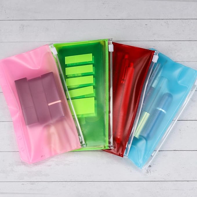 24Pcs A6 Binder Pockets 6 Holes Zipper Binder Pouch for Cash,ID Card,Credit Card, 8 Colors