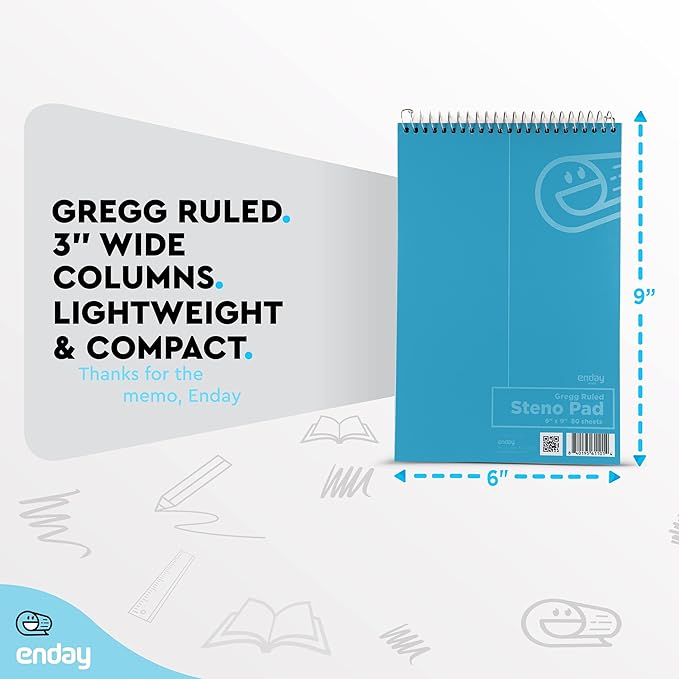 Enday Steno Pads Spiral 6 x 9 inches, Gregg Rule White Paper, 80 Sheets Steno Notebook for writing in Pink, Purple, Green, Blue, Red, Grey, Color May Vary (3 Pack)