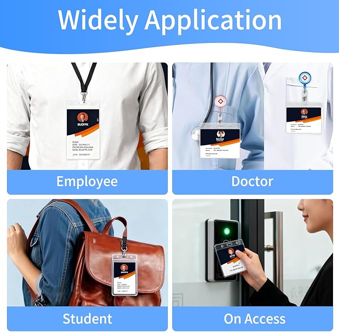 50 pcs Clear Vertical ID Badge Holder, Waterproof Plastic Name Tag Sleeve with Resealable Zip, 3.62" x 2.44"Card Protector for Nurse, Teacher, Student, Office, School Use