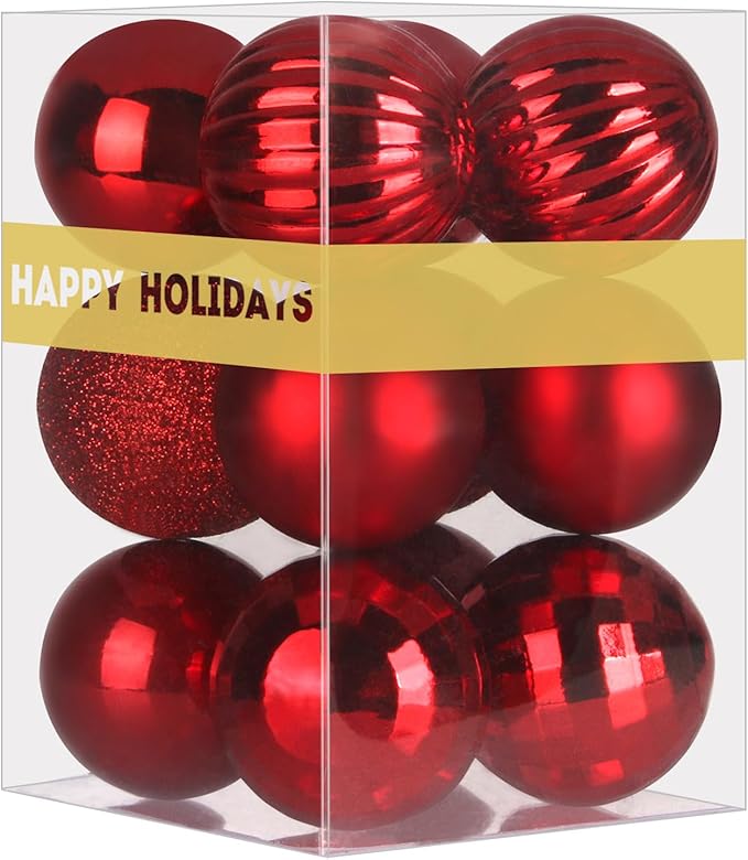 Rose Red 1.6" Small Christmas Balls Christmas Tree Decoration Ornaments Shatterproof Hanging Balls for Birthday Halloween Holiday Wedding Decorations Set of 12pcs
