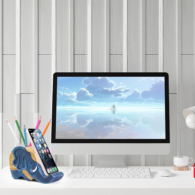 MOKANI Elephant Pencil Holder with Phone Stand, Elephant Gifts for Women Multifunctional Pen Holder Office Desk Organizer Desk Accessories Desk Decor Decorations Thanksgiving Christmas Gifts