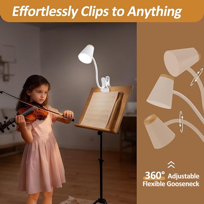 Clip on Desk Lamp for Home Office - Small LED Touch Dimmable Book Lights for Reading at Night - Adjustable Flexible Gooseneck Clamp Light Table Lamp for Bedside Bedroom Bed Headboard White