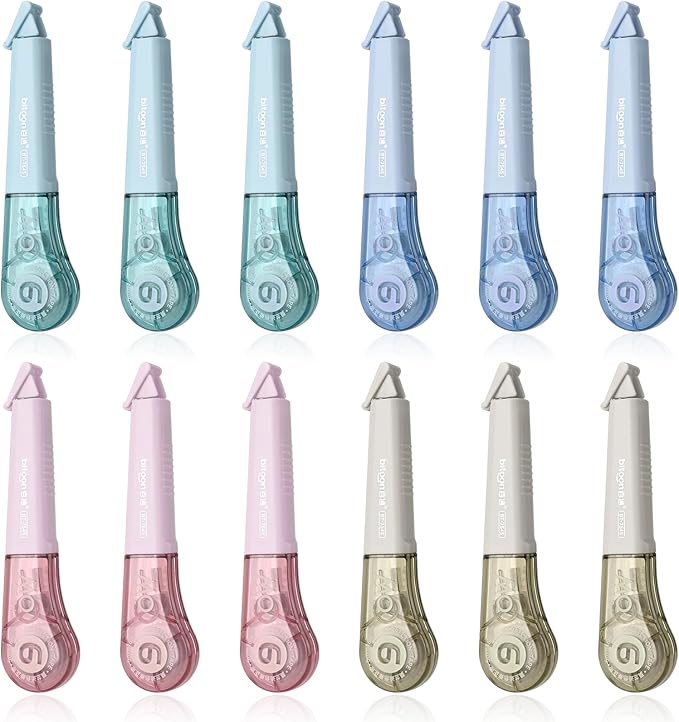 Temiary 12Pcs Correction Tape Pens, Aesthetic White Tape for Instant Correction, Easy to Use, Pen Shaped Applicator for Office School Supplies, 1/5 Inch x 236 Inches (Multicolor)