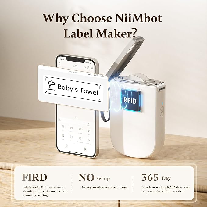 NIIMBOT D11 Bluetooth Label Maker 300 DPI Portable Label Printer with 3Rolls Labels