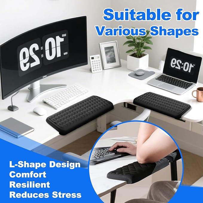 L-Shaped Desk Edge Pad & Arm Rest Pads – Ergonomic Wrist Rest for Computer Desk, Memory Foam Arm Rest for Keyboard and Mouse, Gel Comfort Support for Typing, Gaming, Office, Carpal Tunnel Relief