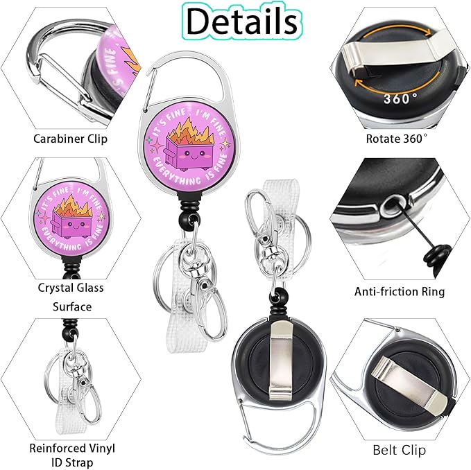 Gctriki Dumpster on Fire Badge Reel Retractable with 360° Swivel Carabiner Clip, Funny Work ID Badge Holder Retractable Clip, Students Nurse Teacher ID Card Holder Keychain Accessories Office Gifts