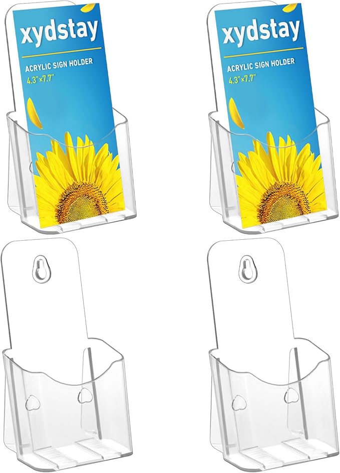 Brochure Holder 4x9 Inches Slant Back Design, Clear Display Stand, Plastic Table Stand Sign Holder,Pamphlet Holder Flyer Holder, Acrylic Display Stand, Acrylic Table Signs Plastic Paper Holder for Office, Home, Store, 4 Pack