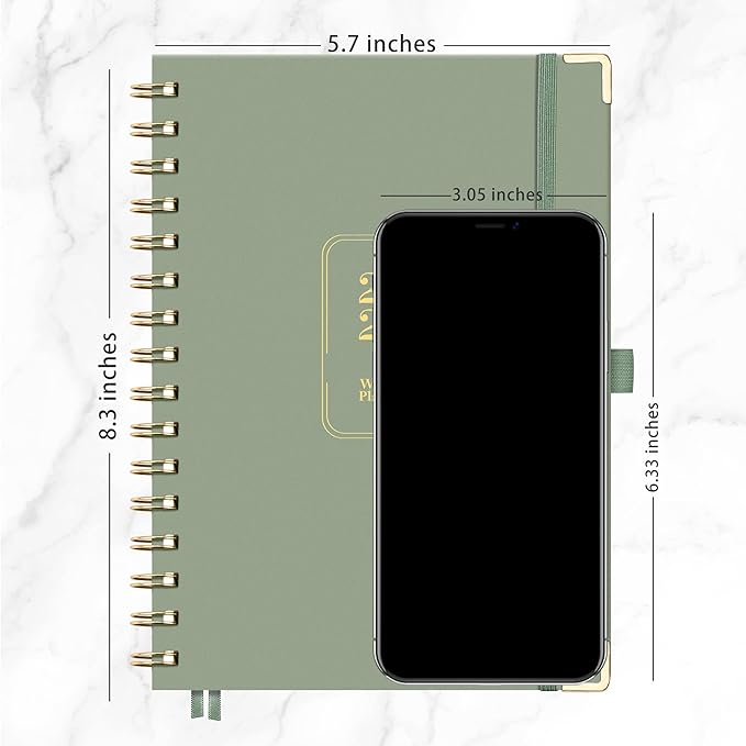 RETTACY 2026 Planner, Weekly and Monthly, Medium Size (5.7" x 8.3"), Jan - Dec 2026, Agenda, Calendar, 12 Month Tabs, Hardcover, 100 GSM Thick Paper, Spiral-bound (Light Green)