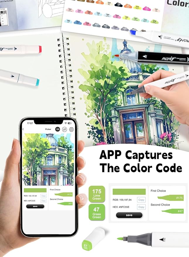 80 Colors Alcohol Markers with Free App, Chisel & Fine Tip Alcohol-Based Marker Set for Adults Kids, Dual Tip Artist Markers for Drawing, Coloring Illustration, Painting and Great Gift Idea