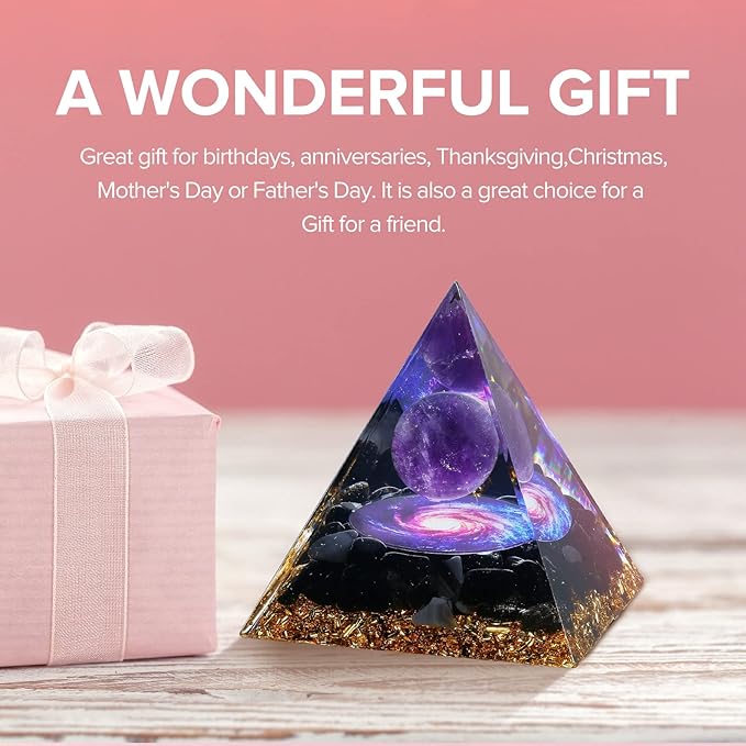 Hopeseed Orgone Pyramid for Positive Energy, Orgonite Amethyst&Obsidian Healing Crystal Pyramids for Reduce Stress Chakra Reiki Healing Meditation Attracts Lucky and Success