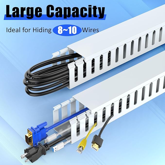 Wire Duct Kit, Open Slot Cable Management Raceway, 123in Track Desk Channel, Cord Cover Wiring, Cable Raceway Kit to Hide Wall Mount TV Cables - 8x15.4in X 1.97in X 1.97in