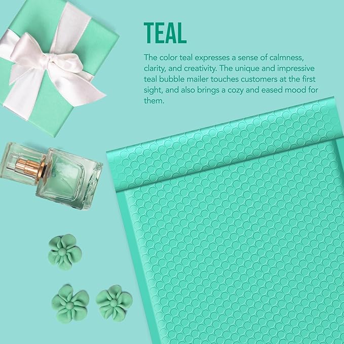 Fuxury 500 Pack Teal Bubble Mailers 10.5x16 Inch,Self Seal Padded Envelopes Waterproof Mailing Envelopes Cushioning Padded Mailers for Packaging, Small Business Large #5