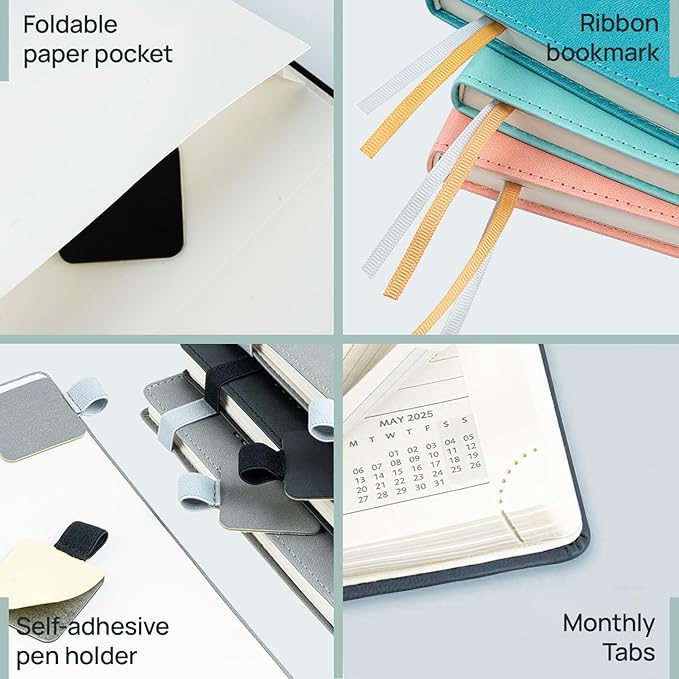 POPRUN Planner 2025-2026 (Medium - 6.5'' x 8.5'') Academic Weekly Calendar (July 2025 - June 2026) with Hourly Time Slots, Monthly Tabs, 100GSM Thick Papers, Leather Soft Cover - Brown