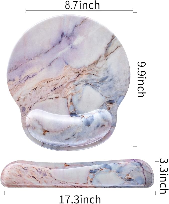 RICHEN Keyboard Wrist Rest and Mouse Pad with Wrist Support, Memory Foam Set for Gaming and Office, Comfortable & Lightweight for Easy Typing & Pain Relief (Marble2)