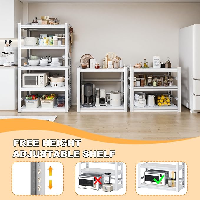 Bookshelves and Bookcases, 5 Tier Metal Bookshelf, 63" Tall Bookcase, Adjustable White Book Shelf, Heavy Duty Storage Shelves for Bedroom, Living Room, Home Office, School, Bathroom and Kitchen