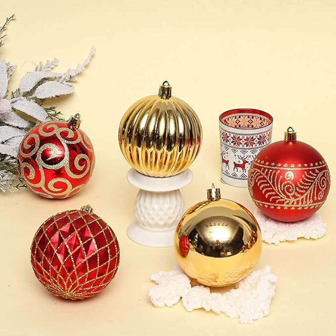 20 pcs Christmas Tree Balls, 3.16" Shatterproof Christmas Ornament Decorations for Christmas Tree Hanging Decorative Red Gold Bauble Set for Home Party Wedding Decor