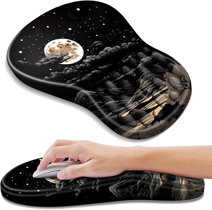 YIWEI Ergonomic Mouse Pad with Wrist Rest Support, Mousepad with Comfortable Memory Foam Wrist Rest and Non-Slip PU Base for Pain Relief, Computer, Laptop, Office, Home (Moon)