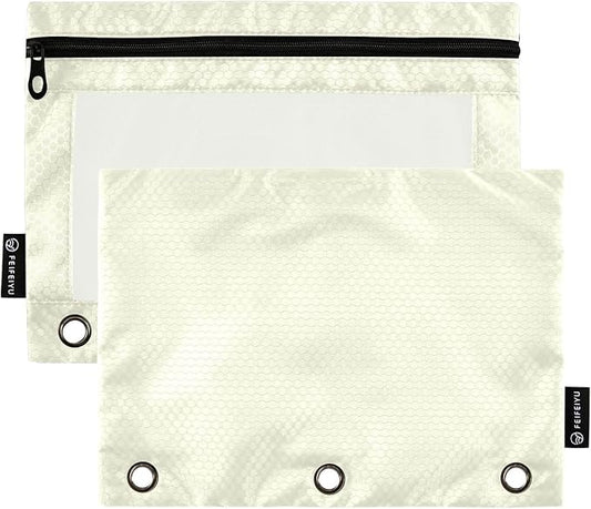 Gredecor Binder Pencil Pouch 3 Ring Beige Zipper Pencil Pouches Case 2 Pack Clear Binder Organizer for School Office