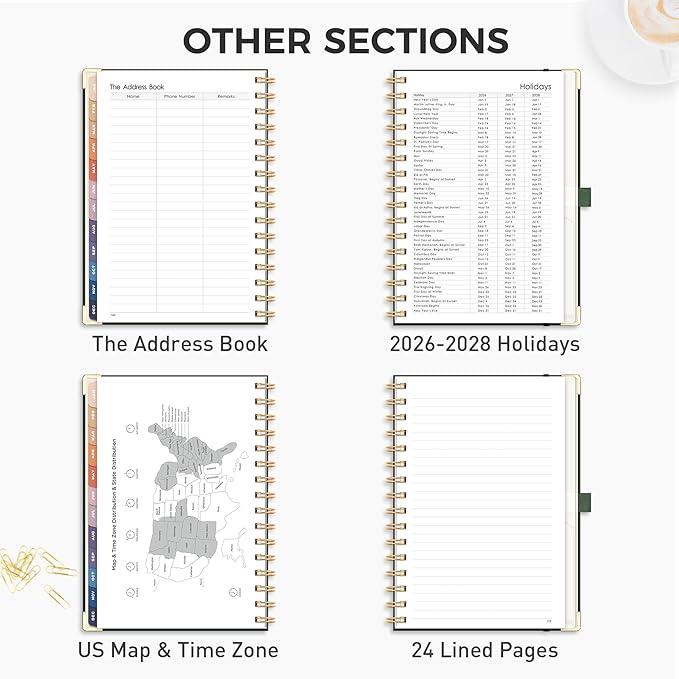 RETTACY 2026 Planner, Weekly and Monthly, Medium Size (5.7" x 8.3"), Jan - Dec 2026, Agenda, Calendar, 12 Month Tabs, Hardcover, 100 GSM Thick Paper, Spiral-bound (Dark Green)