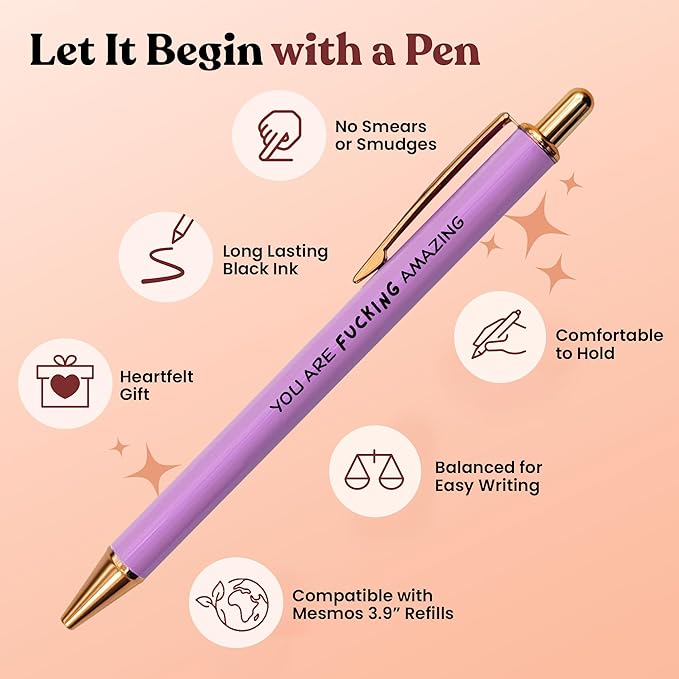 MESMOS Fucking Awesome Pen Set, Inappropriate Funny Gifts for Women and Friends. Fun and Motivational Office Pens for Coworkers, German-Made Ballpoint Ink