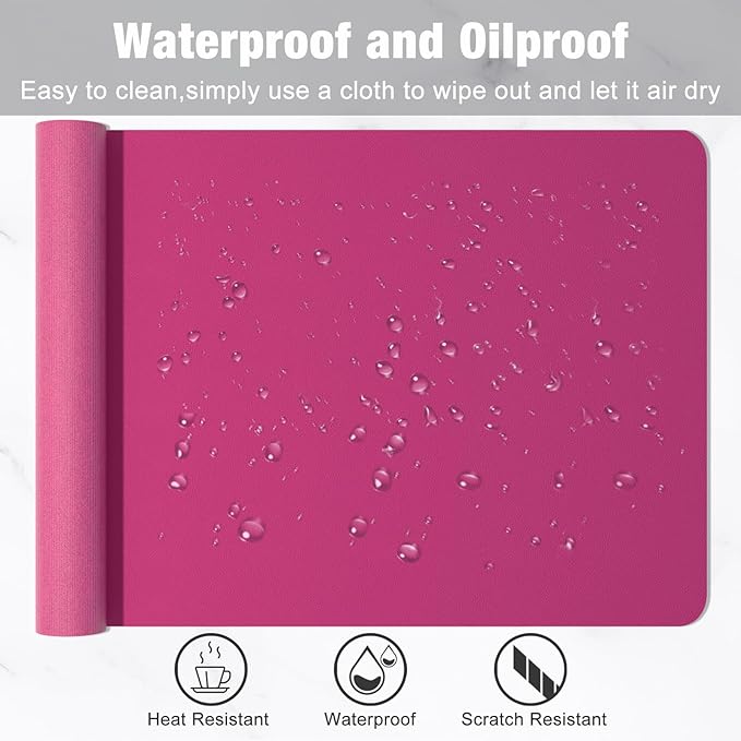 Hsurbtra Desk Pad, 35.5" x 17" PU Leather Desk Mat, XXL Extended Mouse Pad, Waterproof Desktop Blotter Protector, Non-Slip Ultra Thin Large Laptop Keyboard Writing Mat for Office Home, Bright Rose