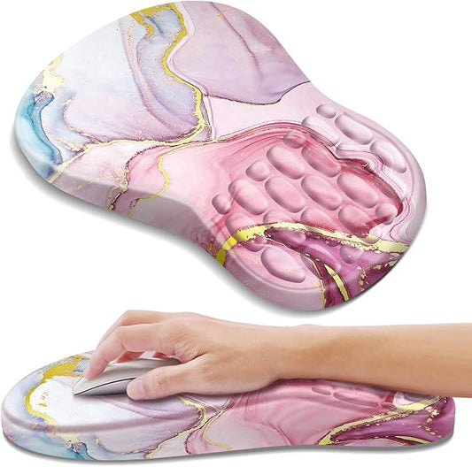 YIWEI Ergonomic Mouse Pad with Wrist Rest Support, Mousepad with Comfortable Memory Foam Wrist Rest and Non-Slip PU Base for Pain Relief, Computer, Laptop, Office, Home (Pink Marble)
