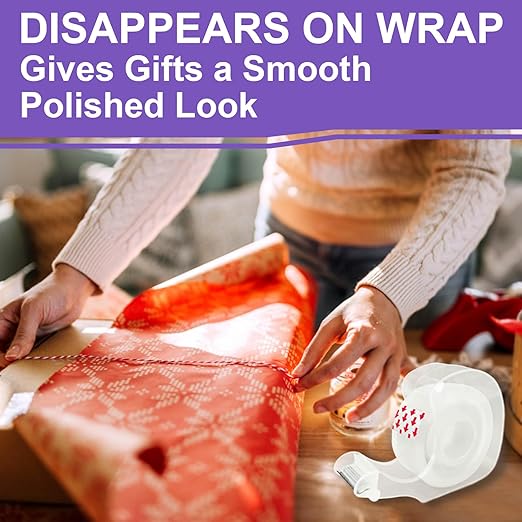 PALOKA Gift-Wrap, Clear Tape, for Wrapping Paper, Home Office and Back to School Supplies for College and Classrooms, Glossy Finish,3/4 in x 650 in, Dispensered, 6 Packs