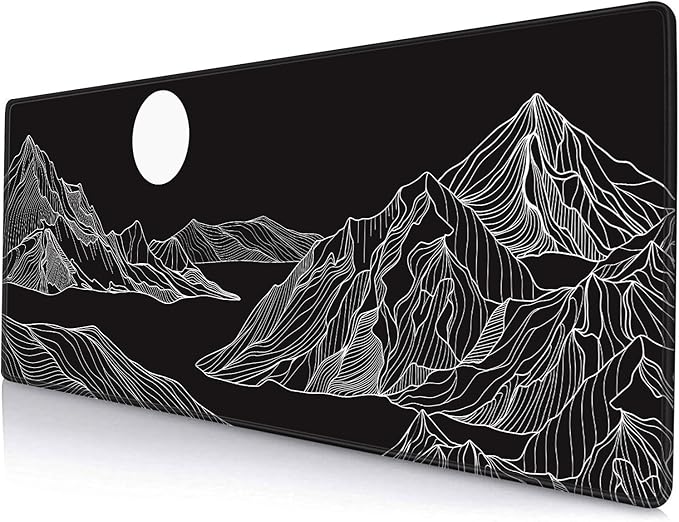 Large Mouse Pad Gaming, Mousepad with Stitched Edges, Non-Slip Rubber Base Keyboard Mouse Mat Desk Pad for Work, Game, Office, Home, Black and White Abstract Mountain