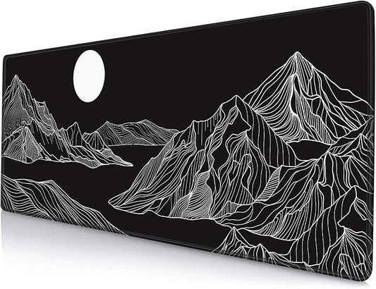 Large Mouse Pad Gaming, Mousepad with Stitched Edges, Non-Slip Rubber Base Keyboard Mouse Mat Desk Pad for Work, Game, Office, Home, Black and White Abstract Mountain