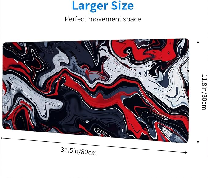 Red Marble Fluid Gaming Mouse Pad Desk Pad Abstract Black White Mousepad XL Large Gaming Mouse Pad Laptop Keyboard Mat Desk Pad Office Home Decor for Women Girl 31.5"x11.8"