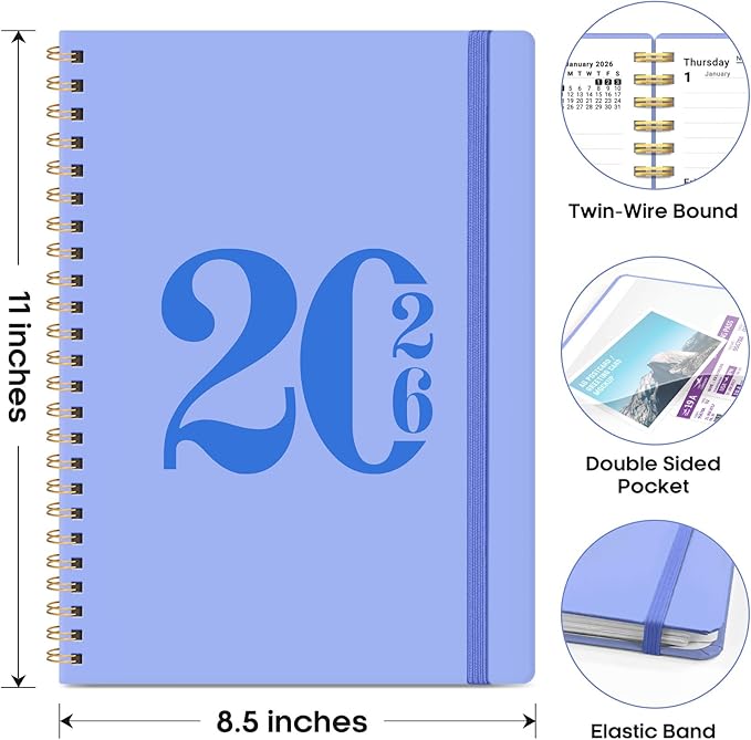 2026 Planner, Weekly and Monthly Calender Planner, Jan 2026 to Dec 2026, Hardcover 2026 Calendar Planner Book with Tabs & Inner Pocket, Office Home School Supplies for Women & Men - A4 (8.5" x 11"), Lavender