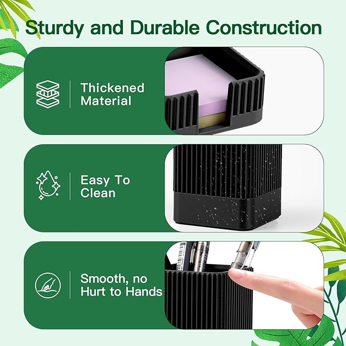 Aesthetic Desk Organizers and Accessories Set of 3 with Pen Holder,Paperclip Holder,Sticky Note Holder - Durable Plastic Pencil Holder for Office Women Men-Teacher Appreciation/Back-to-school Gift