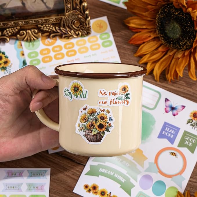 Aesthetic Sunflower Planner Sticker Book 25 Sheets with 600+ Decorative Stickers for Journaling, Scrapbooking, Bullet Journal, Happy Planner, DIY Stationery Supplies Gifts for Women Girls Teens Kids