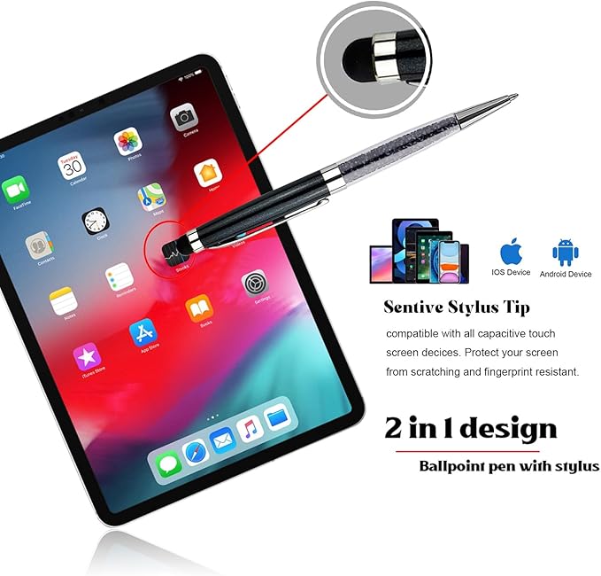 Personalized Crystal Ballpoint Pens with Stylus - Engraved your Name Or Message Pens for Executives, Teachers, and Students. Ideal Gift for Graduations, Promotions 12pcs/Pack