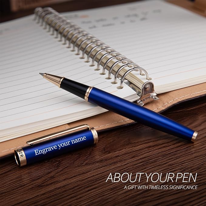 BEILUNER Blue Personalized Pen,Stunning Luxury Lacquer With 24K Gold,Schneider Ink Refills,Multiple Fonts To Custom Rollerball,Gift Pen For Men & Women,Executive,Graduation,Christmas,Nice Fancy Pens