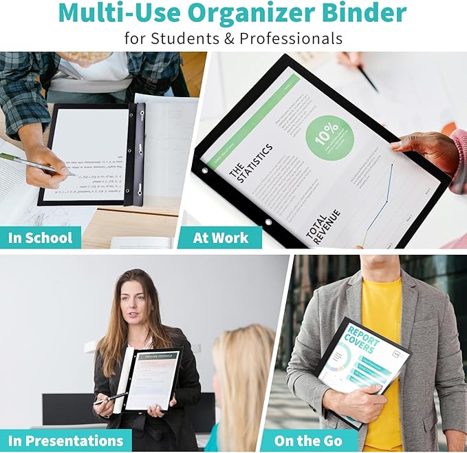 Binditek 100 Pack Clear Front Report Covers with 3 Prongs, 100-Sheet Capacity, Heavy-Duty Plastic Report Folder with Black Back Covers, 3 Metal Prongs Fasteners, for Letter Size, Office Supplies