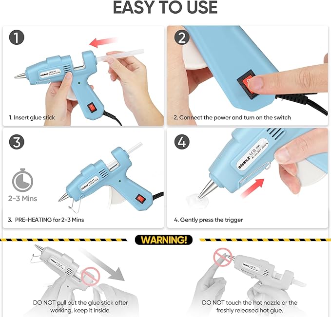 ROMECH 20W Mini Hot Glue Gun with 30 Glue Sticks Set, Fast Preheating Hot Glue Gun Kit Heavy Duty Gluegun for Craft, DIY, Repairs (Cyan)