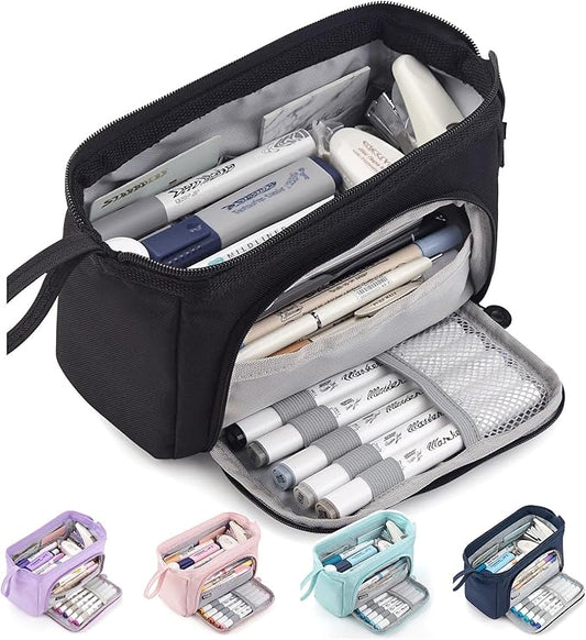HVOMO Pencil Case Large Capacity Pencil Pouch Handheld Pen Bag Cosmetic Gift for Office School Teen Girl Boy Men Women Adult (Black)