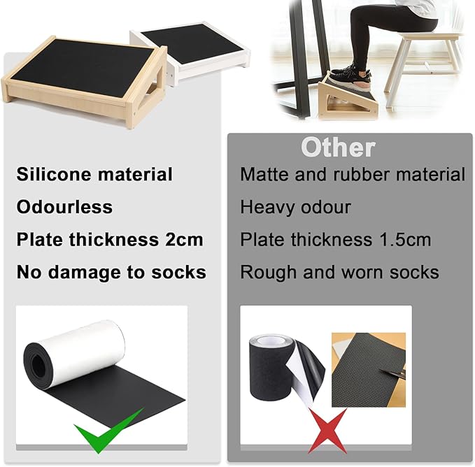 WOOD CITY Under Desk Footrest, 3 Heights Adjustable Foot Rest with Silicone Surface, 3 in 1 Non-Slip Foot Stool Improve Posture, Reduce Fatigue & Pain， Ideal for Home/Office/Gaming (Natural)