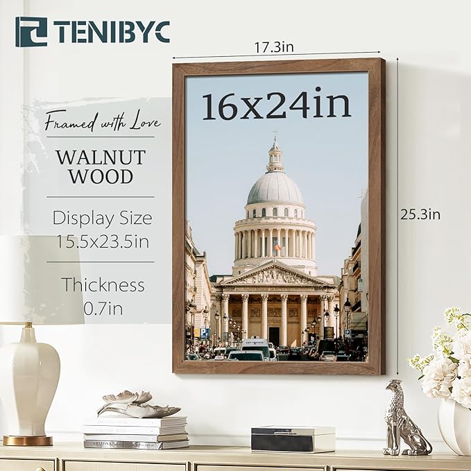 16x24 Poster Frame 3 Pack - Brown Walnut, Natural Solid Wood Picture Frame, Wall Gallery Frame