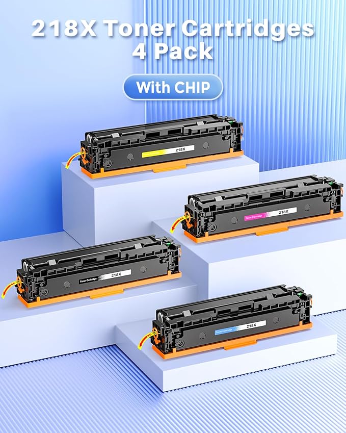 218X Toner Cartridges 4 Pack (with Chip) Compatible Replacement for HP 218X W2180X 218A W2180A Toner for HP Color Laserjet Pro 3201dw, MFP 3301cdw, 3301fdw, 3301sdw Printer (B/C/M/Y, High-Yield)