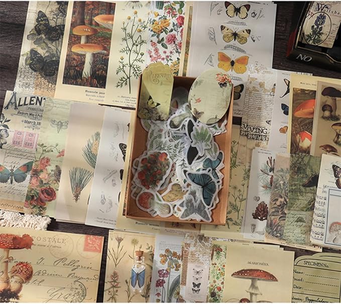 200 Pieces Vintage Ephemera Scrapbooking Supplies Pack Scrapbook Paper Sticker Material Pack for Art Journaling Bullet Journals Planners Collage Decoupage Crafter Gifts (Forest)