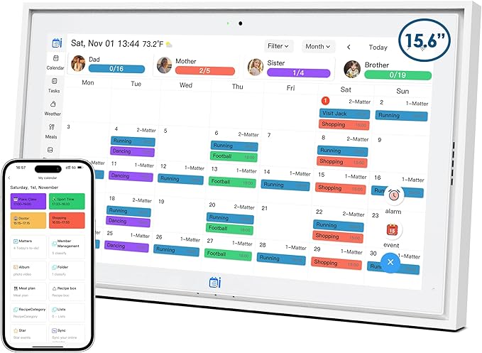 USIN 15.6 inch Digital Calendar with 1080P FHD Touch Screen, Home Organizor, Family Chore Charts and Meal Planner, Video/Audio Calling, Desk and Wall Mounted, Electronic Calendar