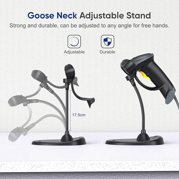 Eyoyo Handheld 2D Barcode Scanner with Gooseneck Stand, Automatic USB Wired QR Code Scanner Bar Code Reader Support Screen Scanning for PC POS System Library Store Supermarket Check-Out, Inventory…