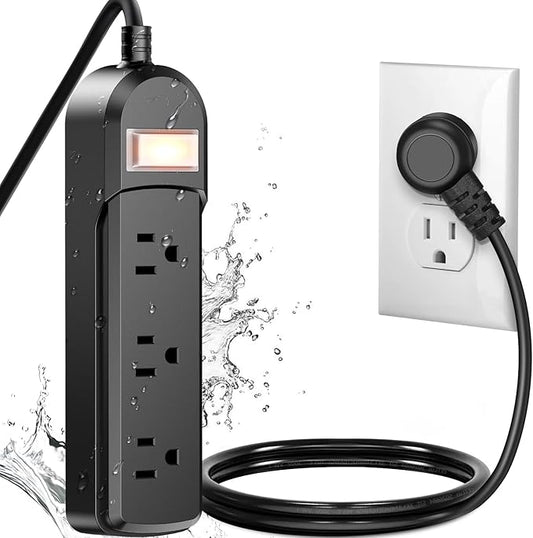 IPX6 Outdoor Power Strip Weatherproof, Waterproof Surge Protector with 3 Wide Outlet 3FT Extension Cord, Wall Mountable for Outside Decorations and More UL Listed(Black)